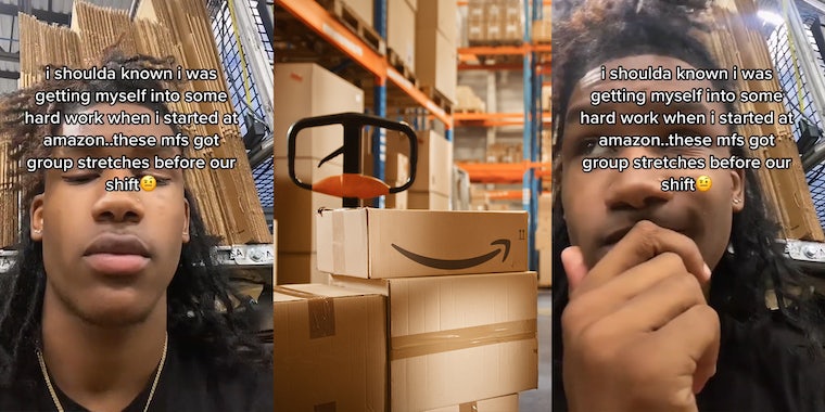 «Для TF я растягиваюсь на работе?»: рабочий склада Amazon говорит, что рабочие растягиваются всей группой перед сменой, вызывая споры 