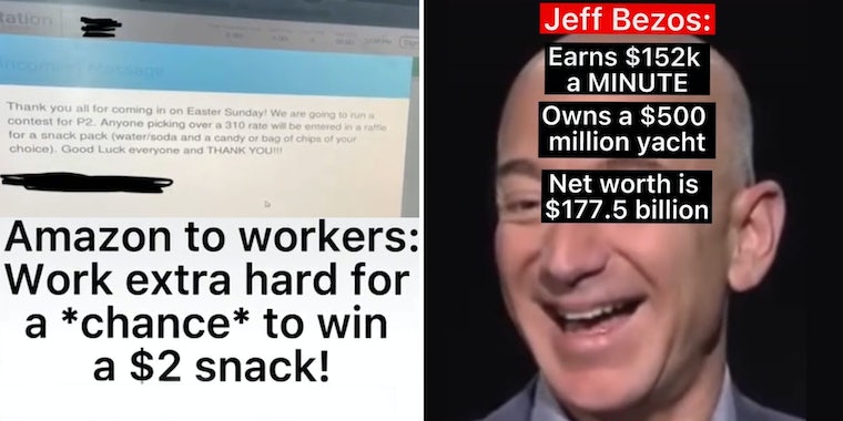 «Джефф Безос зарабатывает 152 тысячи в МИНУТУ»: Amazon якобы раздает закуски в качестве розыгрыша приза для складских рабочих на Пасху 